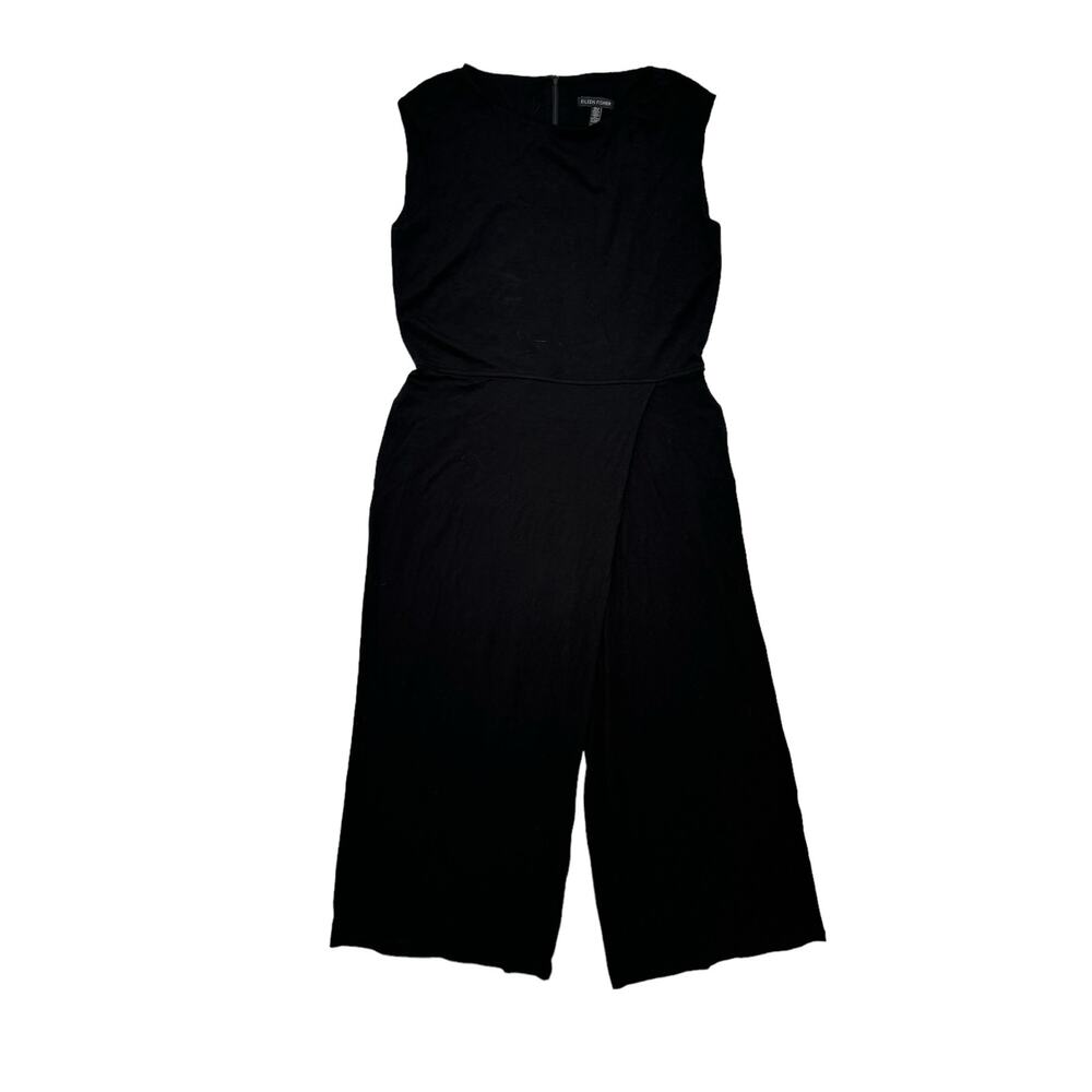 EILEEN FISHER Black Viscose Wide Leg Scoop Neck Jumpsuit Size XS Womens #R18VFF